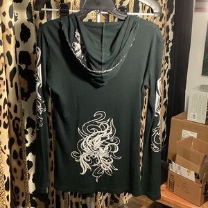 Sexy Black & White  ENTI Embroidered Hoodie Sweater - Zip-up w/ Studs